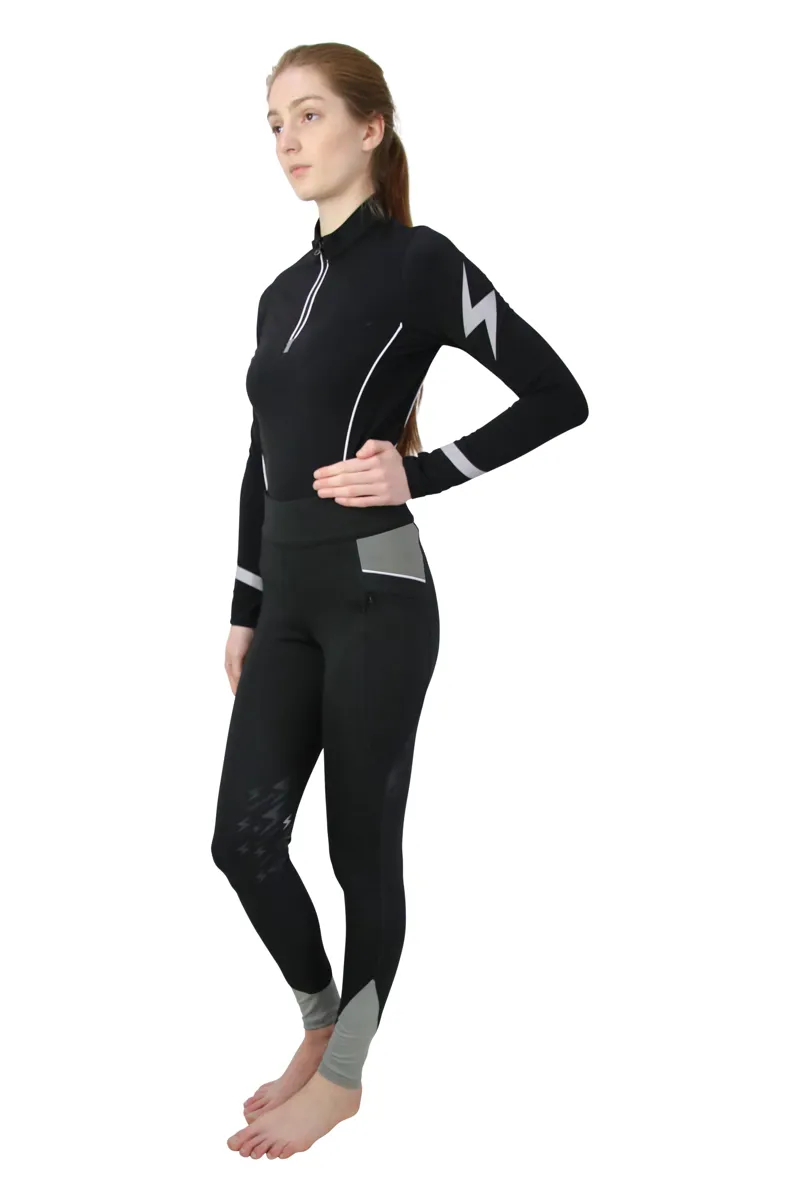 Hy Equestrian Silva Flash Riding Tights - Black/Reflective Silver